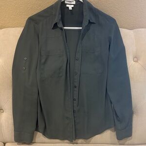 Express Women’s Dark Olive Button-Front Shirt Jacket